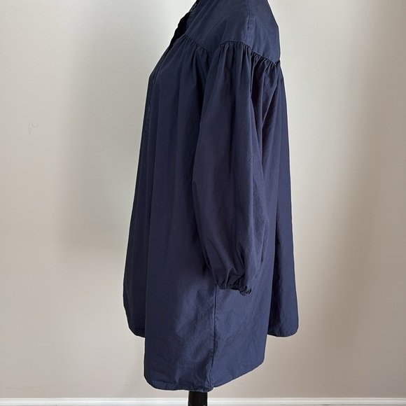 UNIQLO X TOMAS MAIER Cotton Poplin Gathered Long Sleeve Babydoll Dress Navy XS - Picture 7 of 16